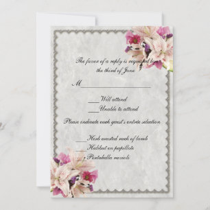 Cartão de Resposta de Casamento Floral de Mármore 