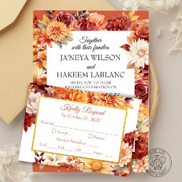 Cartão de Resposta de Casamento Floral de Outono