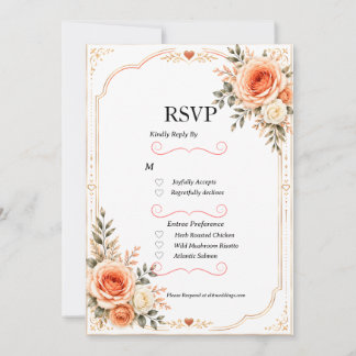 Cartão de Resposta de Casamento Floral de Pêssego