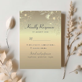 Cartão de Resposta de Casamento Floral Dourado