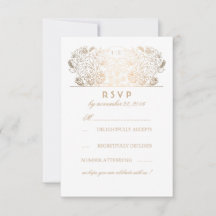 Cartão de Resposta de Casamento Floral Dourado Azu