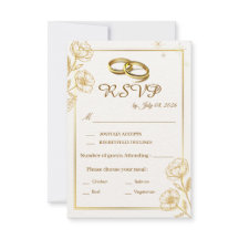 Cartão de Resposta de Casamento Floral Dourado Ele