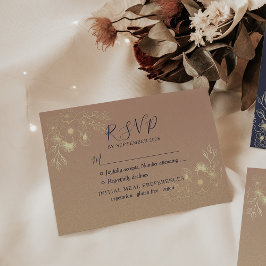 Cartão de Resposta de Casamento Floral Dourado Ele