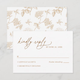 Cartão de Resposta de Casamento Floral Dourado Vin