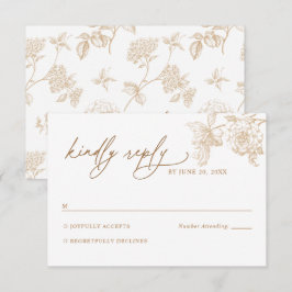 Cartão de Resposta de Casamento Floral Dourado Vit