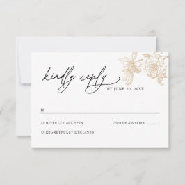 Cartão de Resposta de Casamento Floral Dourado Vit