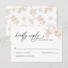 Cartão de Resposta de Casamento Floral Dourado Vit