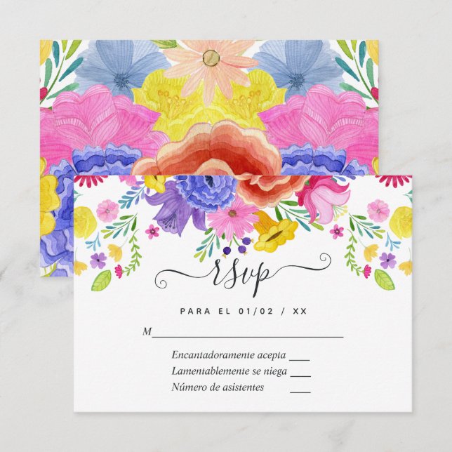 Cartão de Resposta de Casamento Floral Fiesta Espa (Frente/Verso)