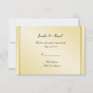 Cartão de Resposta de Casamento Floral Gay Dourado