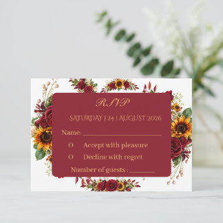 Cartão de Resposta de Casamento Floral Girassol Bo