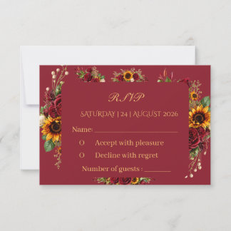 Cartão de Resposta de Casamento Floral Girassol Bo