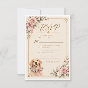 Cartão de Resposta de Casamento Floral Golden Retr