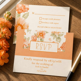 Cartão de Resposta de Casamento Floral Laranja