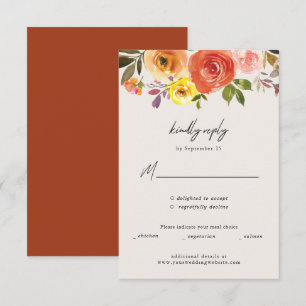 Cartão de Resposta de Casamento Floral Outono Aqua
