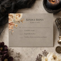Cartão de Resposta de Casamento Floral Preto Flore