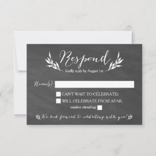 Cartão de Resposta de Casamento Floral Quadro Negr