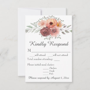 Cartão de Resposta de Casamento Floral Rosa Água F