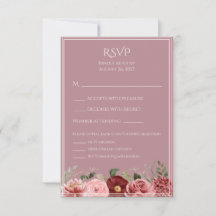 Cartão de Resposta de Casamento Floral Rosa Empoei