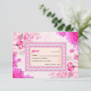 Cartão de Resposta de Casamento Floral Rosa Fúcsia