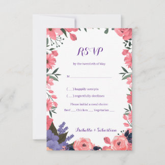 Cartão de Resposta de Casamento Floral Rosa Lavand