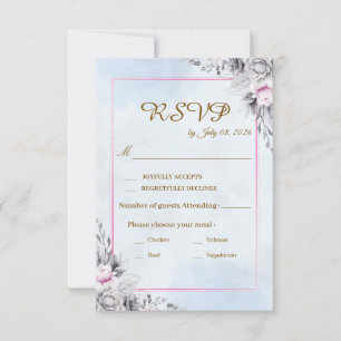Cartão de Resposta de Casamento Floral Rosa Românt