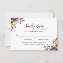 Cartão de Resposta de Casamento Floral Roxo Ameixa