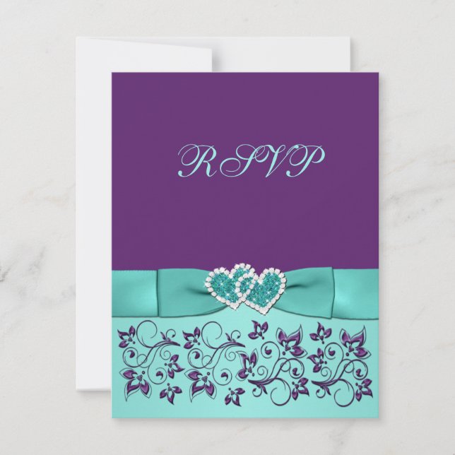 CARTÃO DE RESPOSTA DE CASAMENTO Floral Roxo Aqua I (Frente)