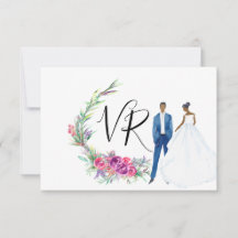 Cartão de Resposta de Casamento Floral Roxo Aquare