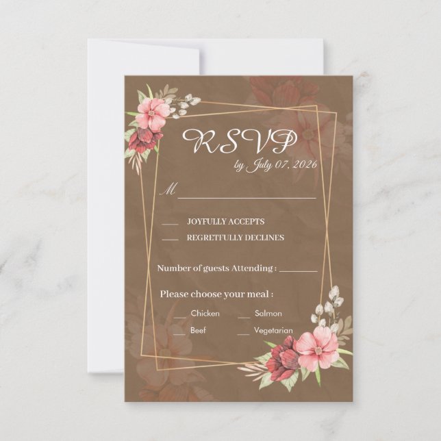 Cartão de Resposta de Casamento Floral Rústico (Frente)