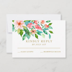 Cartão de resposta de casamento floral tropical