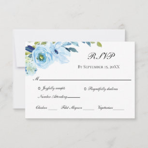 Cartão de Resposta de Casamento Floral Verde Azul