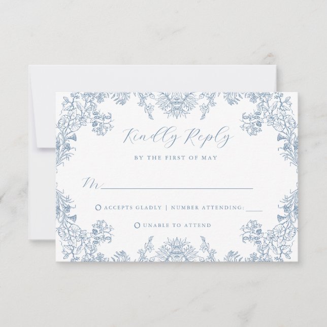 Cartão de Resposta de Casamento Floral Vintage (Frente)