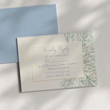 Cartão de Resposta de Casamento Floral Vintage Azu
