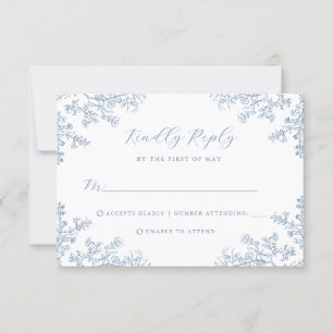 Cartão de Resposta de Casamento Floral Vintage Azu