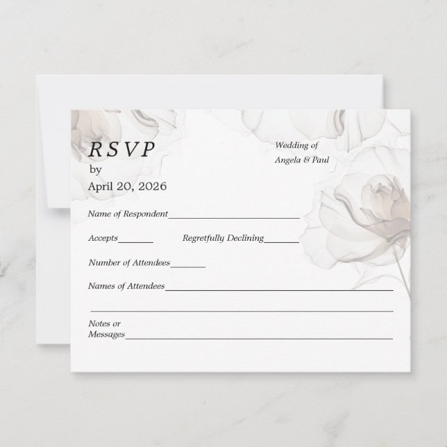 Cartão de Resposta de Casamento Flores Rosa Suave (Frente)