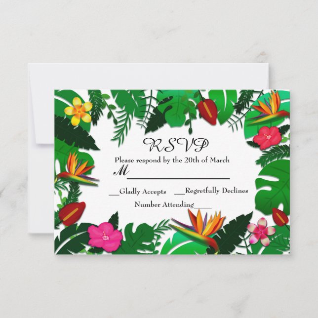 Cartão de Resposta de Casamento Folhas e Flores do (Frente)
