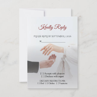 Cartão de Resposta de Casamento Foto Branco Elegan