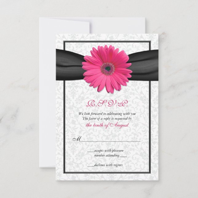 Cartão de Resposta de Casamento Gerbera Rosa com F (Frente)