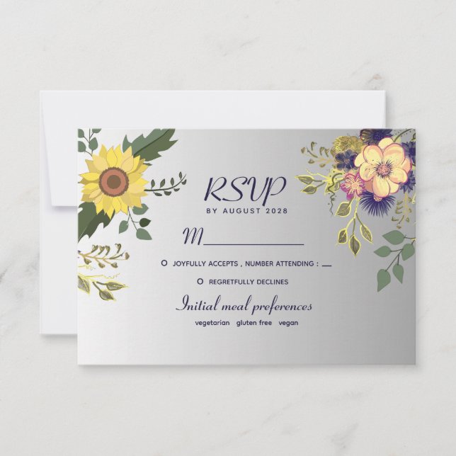 Cartão de Resposta de Casamento Girassol Boho (Frente)