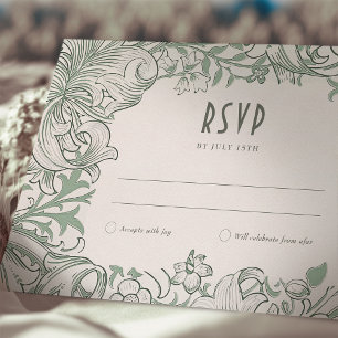 Cartão de Resposta de Casamento Golden Lily Sage M