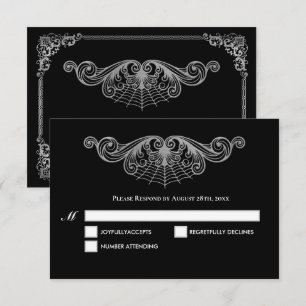 Cartão de Resposta de Casamento Gótico Preto e Bra