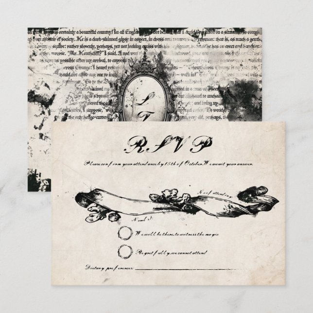 Cartão de Resposta de Casamento Gótico Rústico (Frente/Verso)