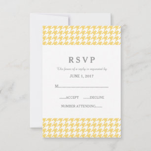 Cartão de Resposta de Casamento Houndstooth Amarel
