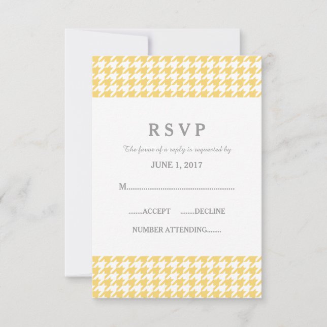 Cartão de Resposta de Casamento Houndstooth Amarel (Frente)