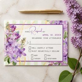 Cartão de Resposta de Casamento Lilás Roxo