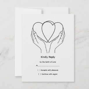 Cartão de Resposta de Casamento Line Art Hearts & 