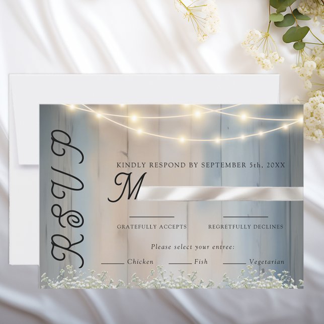 Cartão de Resposta de Casamento Luzes de Corda e M (Wedding rsvp card)