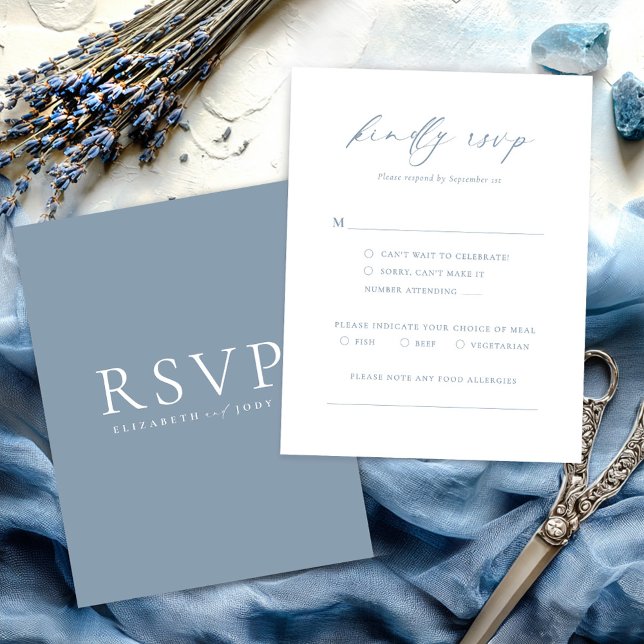Cartão de Resposta de Casamento Minimalista Azul E (Criador carregado)