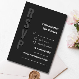 Cartão de Resposta de Casamento Minimalista Blacko