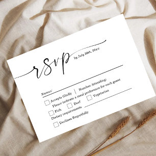 Cartão de Resposta de Casamento Minimalista Branco